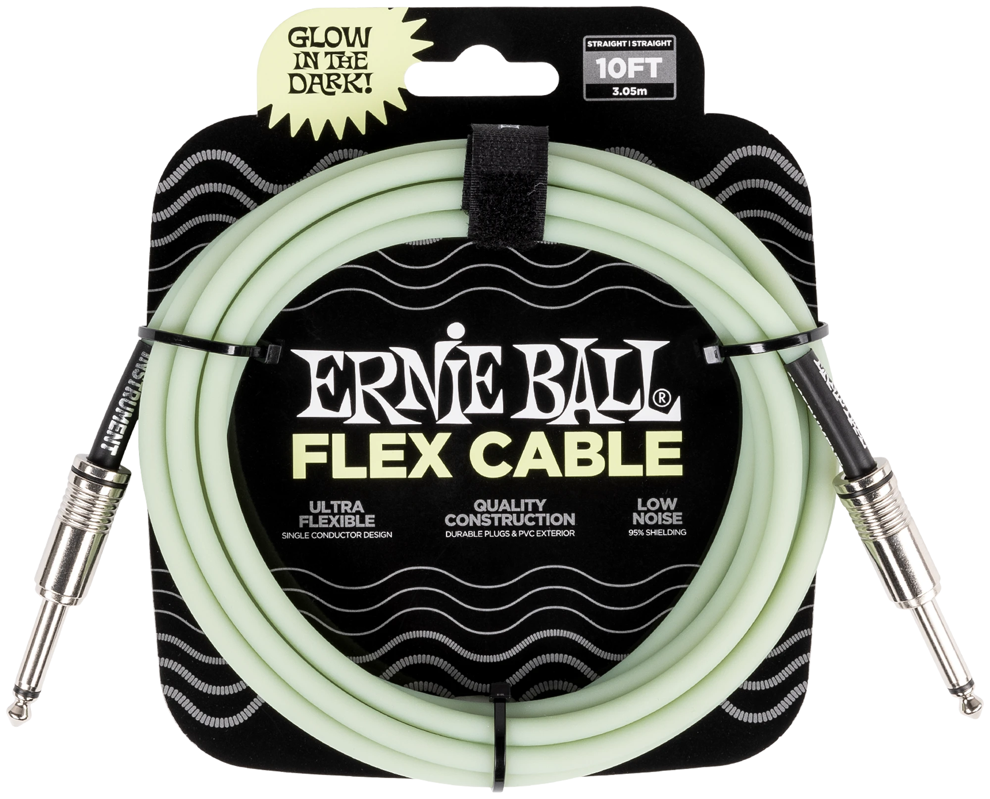 Ernie Ball Instrumentenkabel, Flex, gerade/gerade, Glow in the Dark, 3.04m